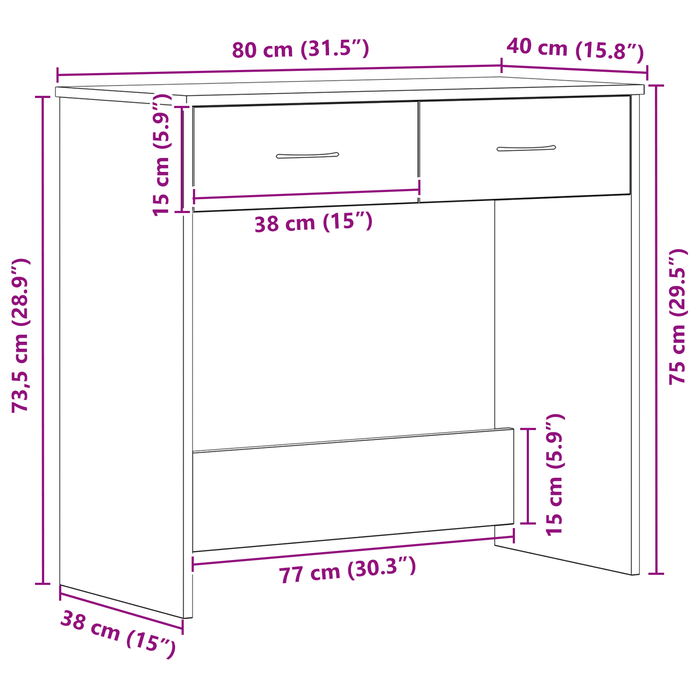 Scrivania  Nera Rovere 80x40x75 cm in Legno Ingegnerizzato