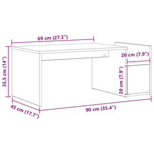 Tavolino da caffè  Nero Rovere 90x45x35 cm in Legno Ingegnerizzato