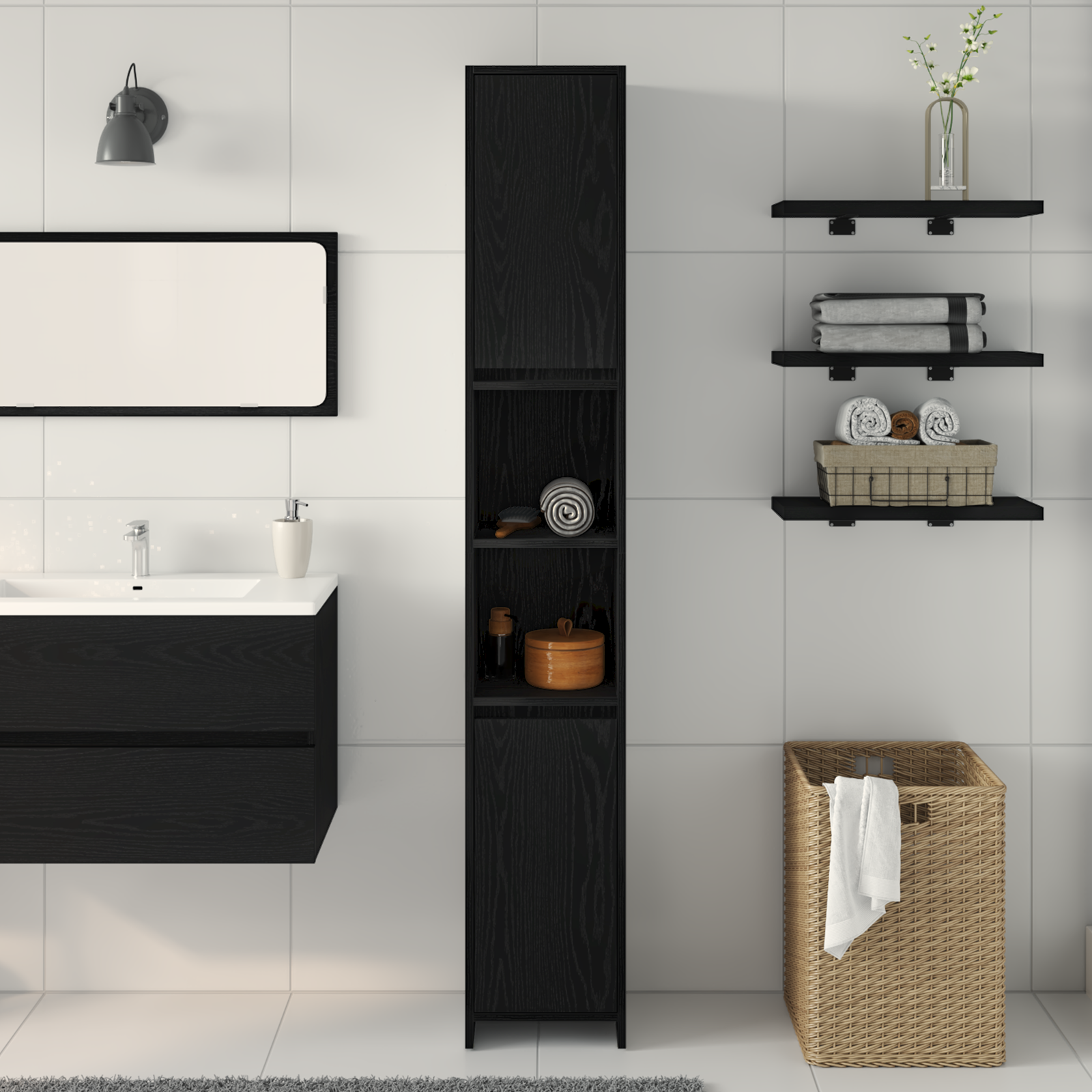 Mobile da bagno  Nero Rovere 30x30x183,5 cm Legno ingegnerizzato