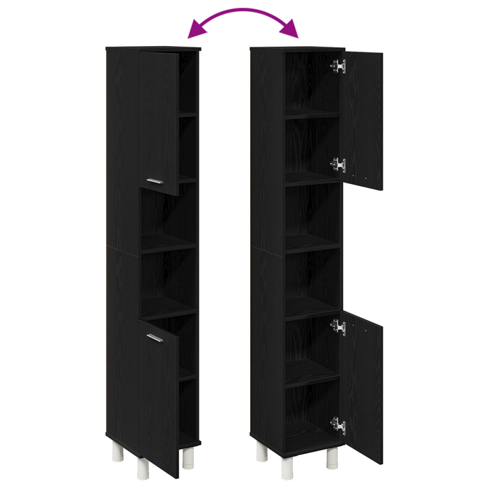 Mobile da bagno  Nero Rovere 30x30x179 cm in legno ingegnerizzato