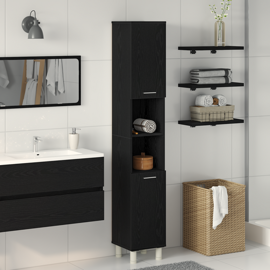 Mobile da bagno  Nero Rovere 30x30x179 cm in legno ingegnerizzato