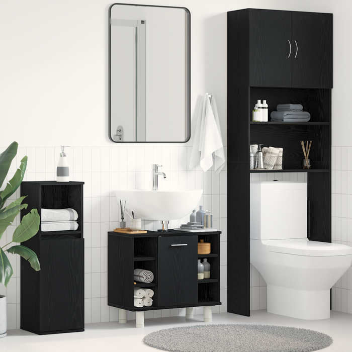 Armadio da Bagno  Nero Rovere 60x32x54 cm Legno ingegnerizzato