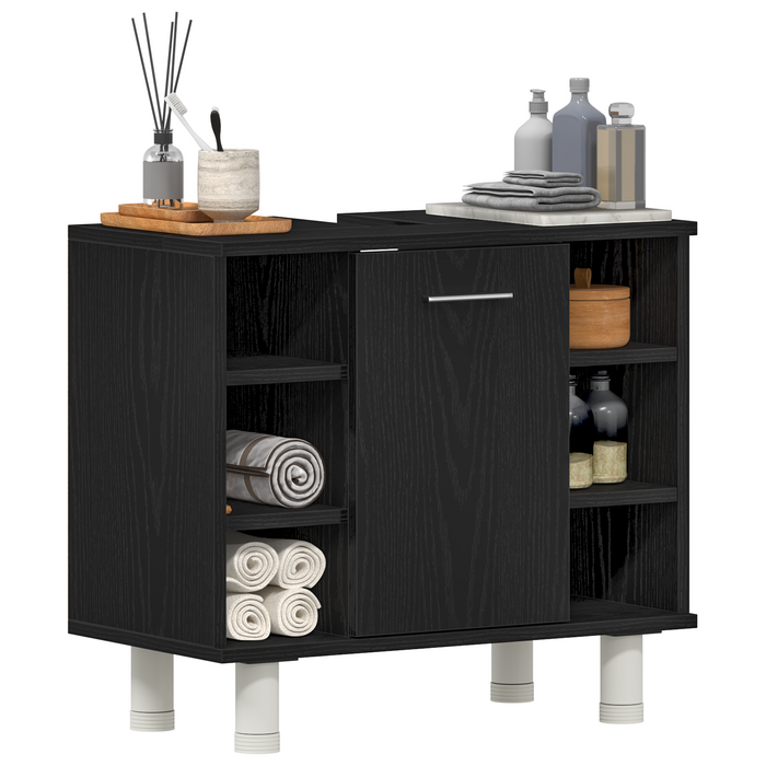 Armadio da Bagno  Nero Rovere 60x32x54 cm Legno ingegnerizzato