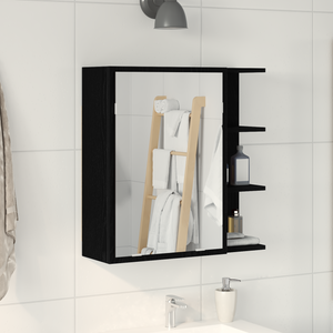 Armadio Specchio per il Bagno  Nero Rovere 62,5x20,5x64cm in Legno Ingegnerizzato