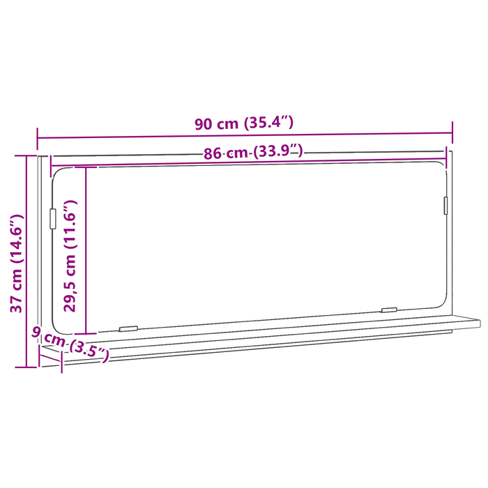 Specchio da bagno  in legno invecchiato 90x10,5x37 cm