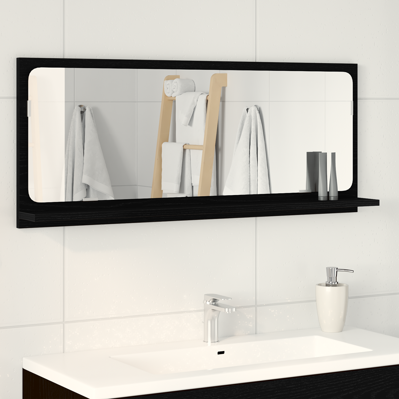 Specchio da bagno  nero rovere 90x10,5x37 cm in legno ingegnerizzato
