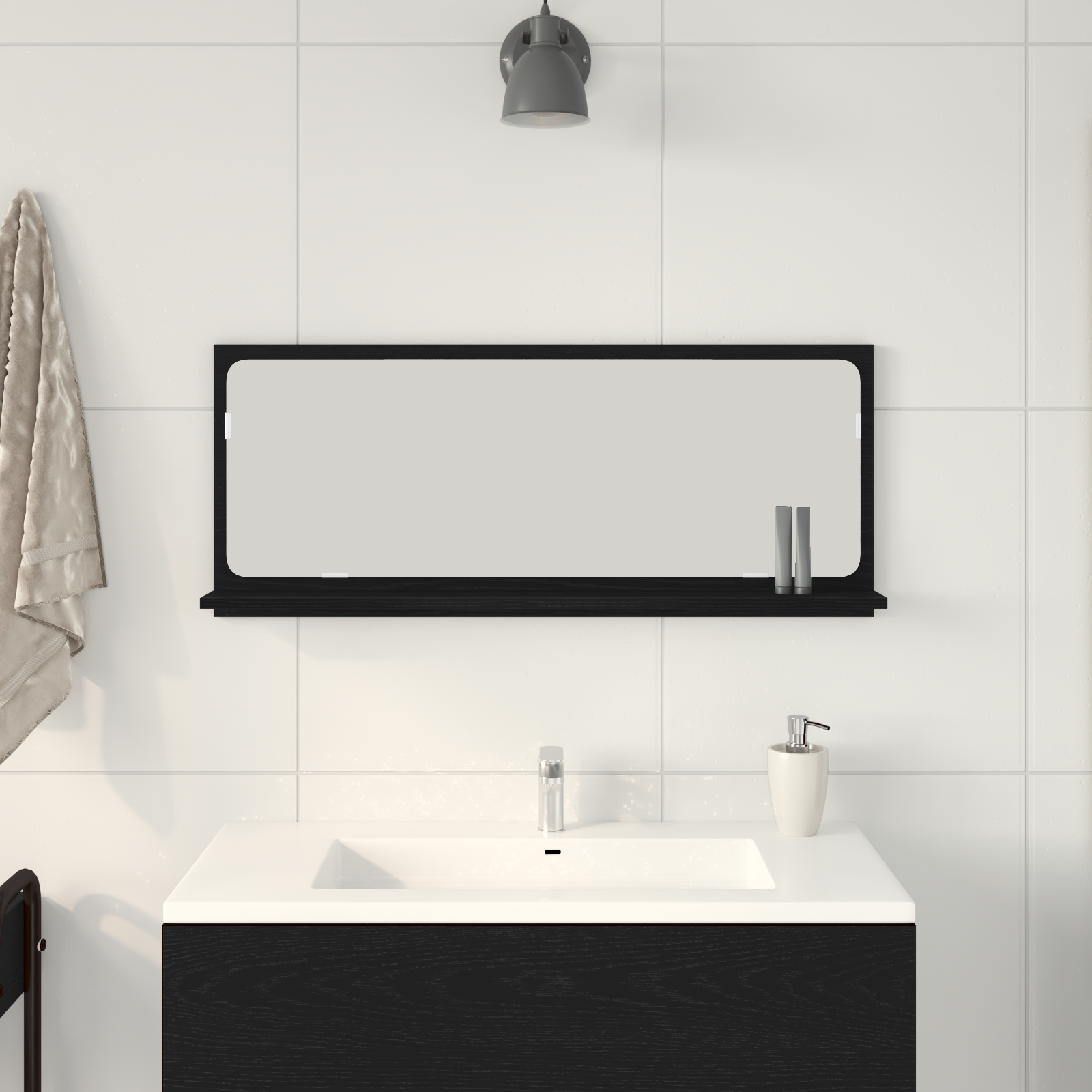 Specchio da bagno  nero rovere 90x10,5x37 cm in legno ingegnerizzato