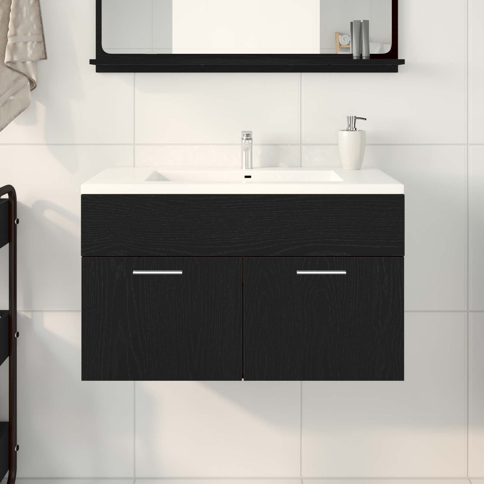 Mobile Lavabo Bagno  Rovere Nero 80x38,5x46 cm Legno Ingegnerizzato