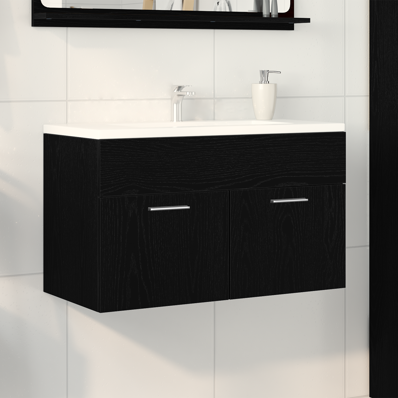 Mobile bagno  Nero Rovere 90x38,5x46 cm Legno ingegnerizzato