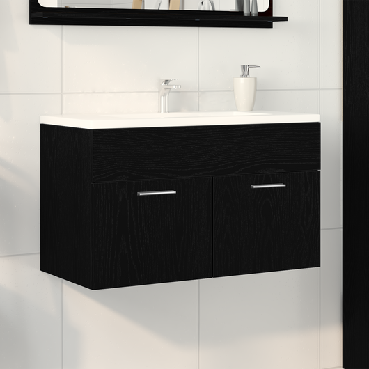 Mobile bagno  Nero Rovere 90x38,5x46 cm Legno ingegnerizzato