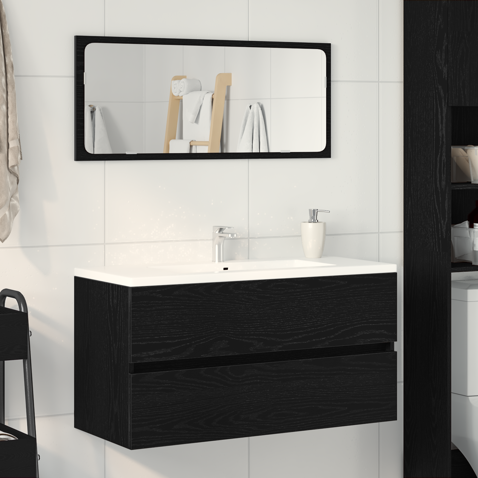 Mobile Lavabo Rovere Nero 90x38,5x45 cm in Legno Multistrato