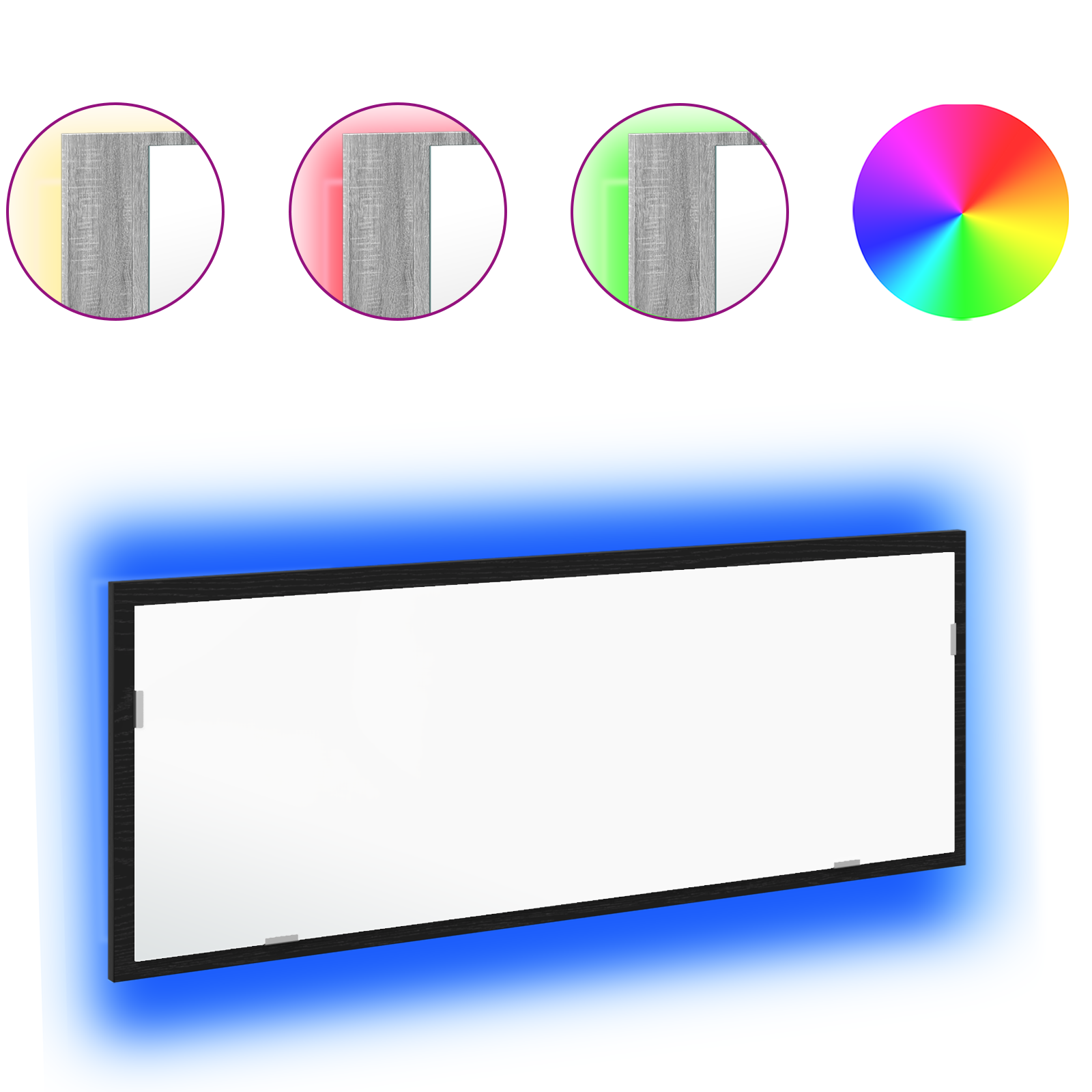 Specchio da bagno LED  Nero Rovere 100x8,5x37 cm in legno ingegnerizzato