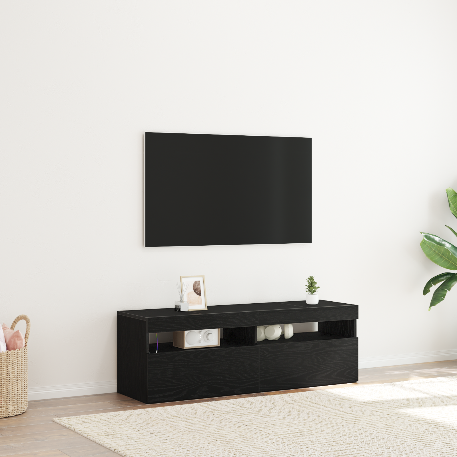 Mobile TV con LED Nero Rovere 120x35x40 cm Legno ingegnerizzato