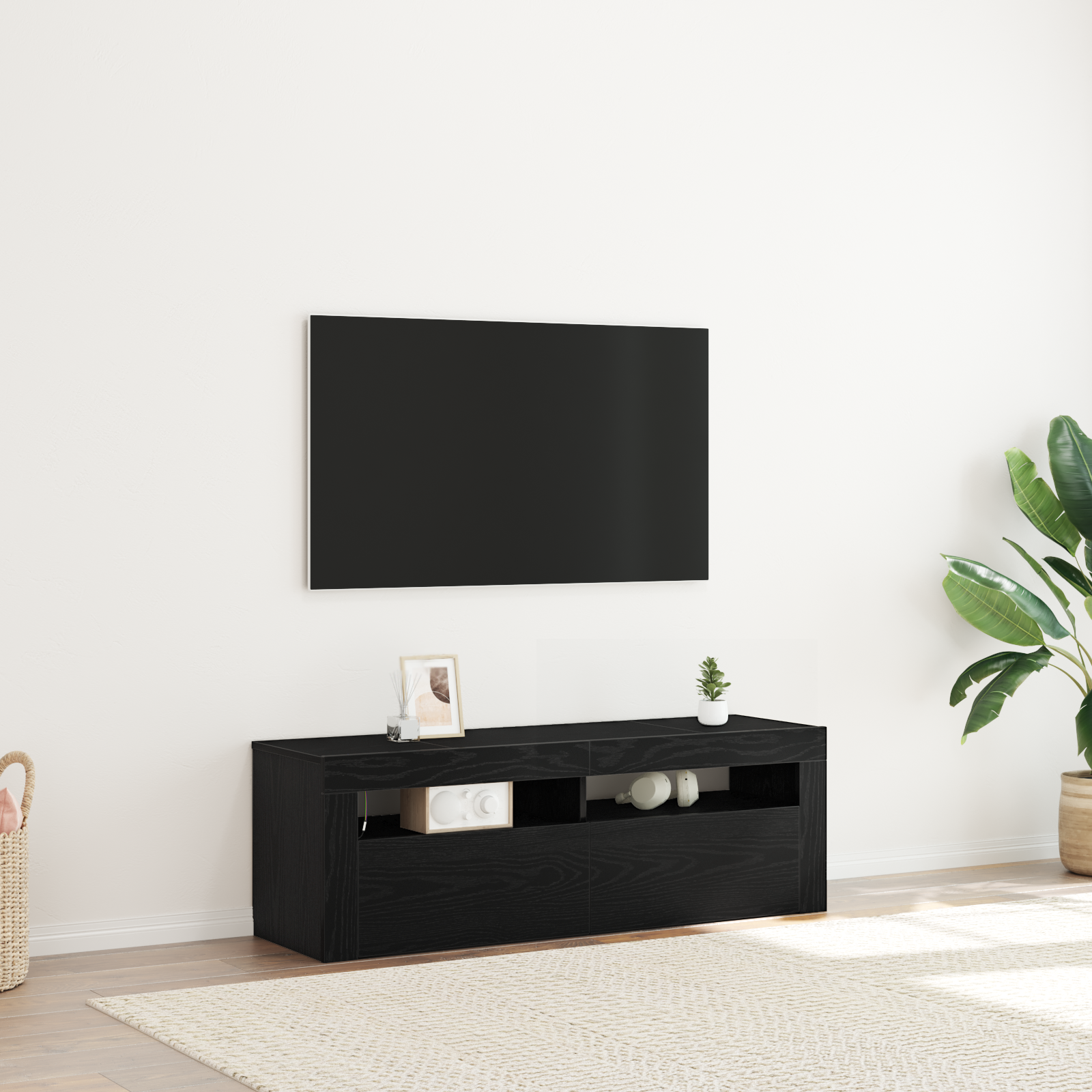Mobile TV  con LED Rovere Nero 120x35x40 cm Legno ingegnerizzato