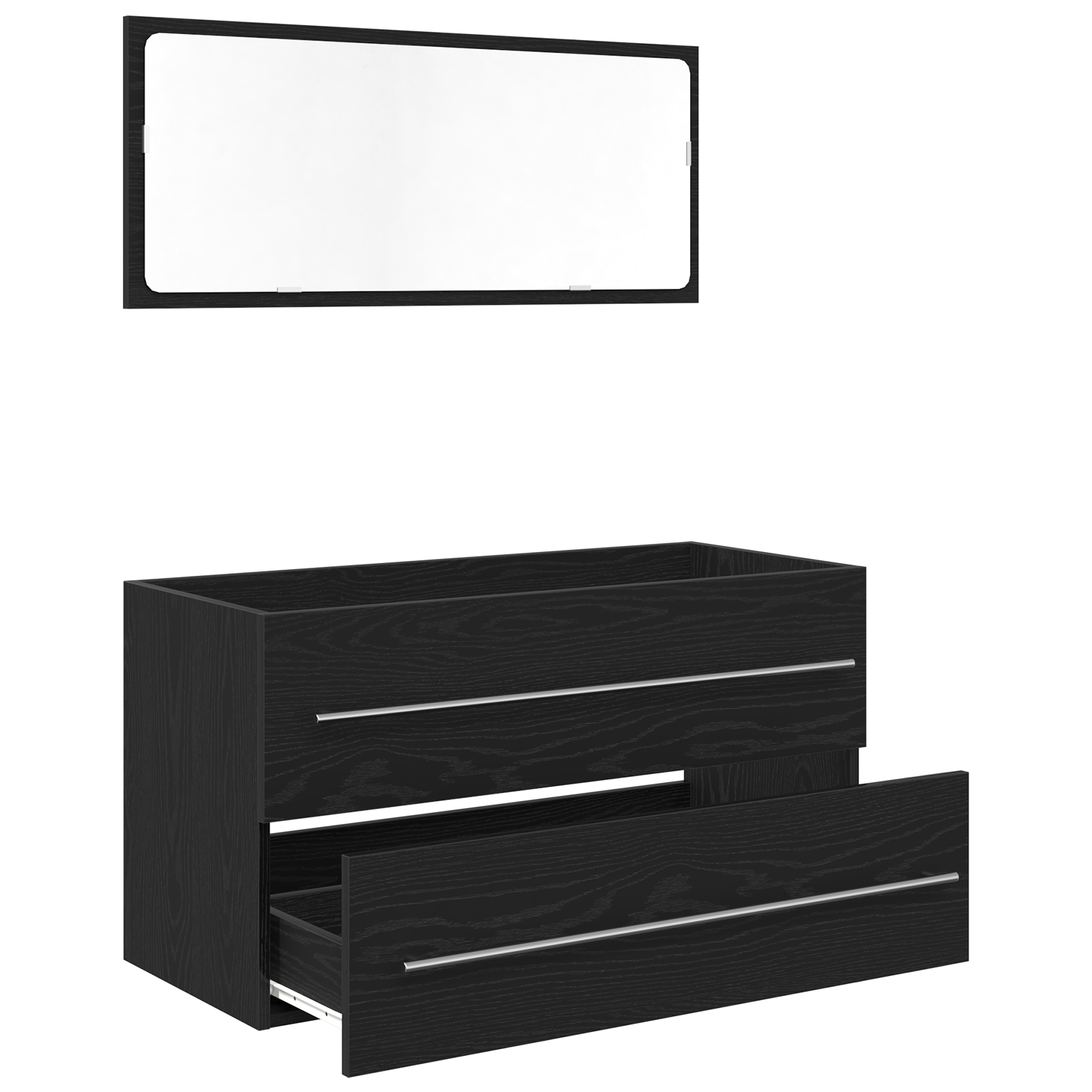 Mobile da Bagno con Specchio Rovere Nero 90x45x1,5 cm Legno Ingegnerizzato