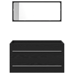 Mobile da Bagno con Specchio Rovere Nero 90x45x1,5 cm Legno Ingegnerizzato