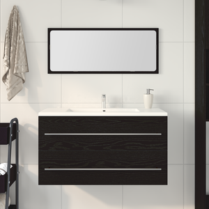 Mobile da Bagno con Specchio Rovere Nero 90x45x1,5 cm Legno Ingegnerizzato