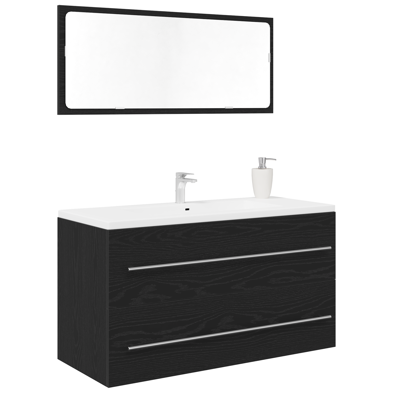 Mobile da Bagno con Specchio Rovere Nero 90x45x1,5 cm Legno Ingegnerizzato