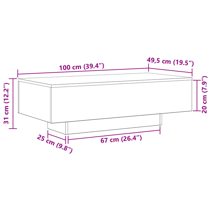 Tavolino da caffè  Nero Rovere 100x30x36,5 cm Legno ingegnerizzato