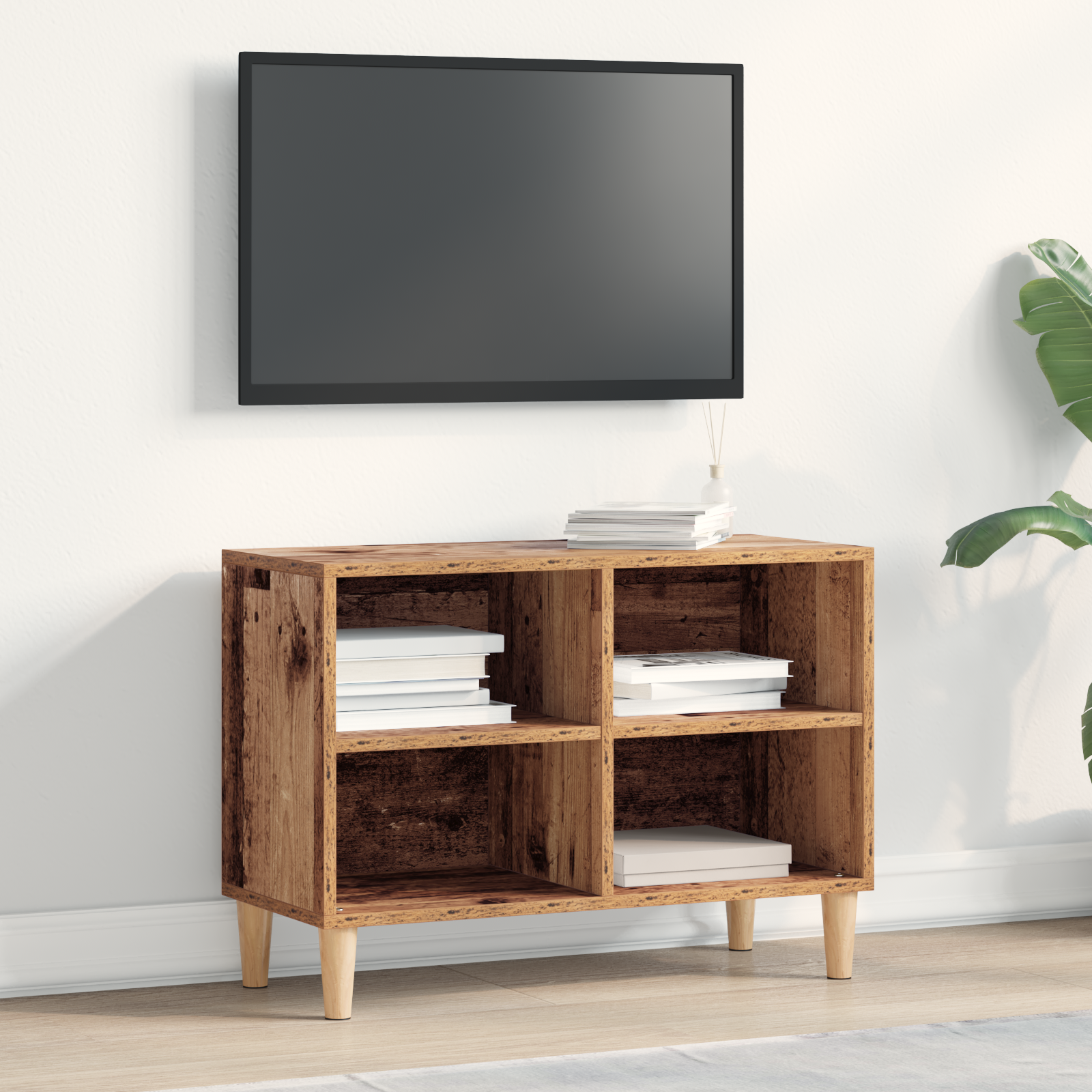 Mobile TV con gambe in legno antico 69.5x30x50 cm