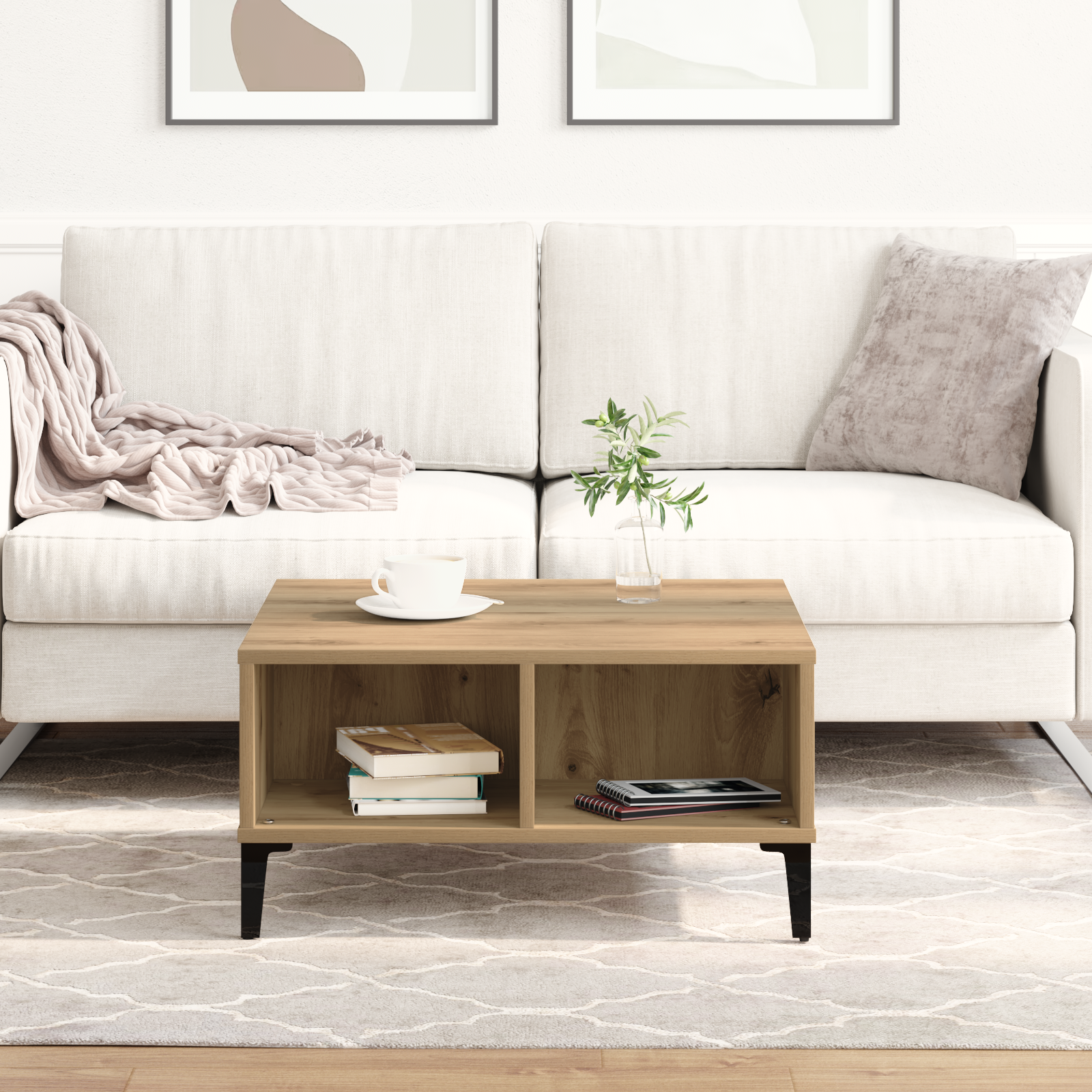 Tavolino da caffè  in rovere artigianale 60x60x30 cm in legno ingegnerizzato