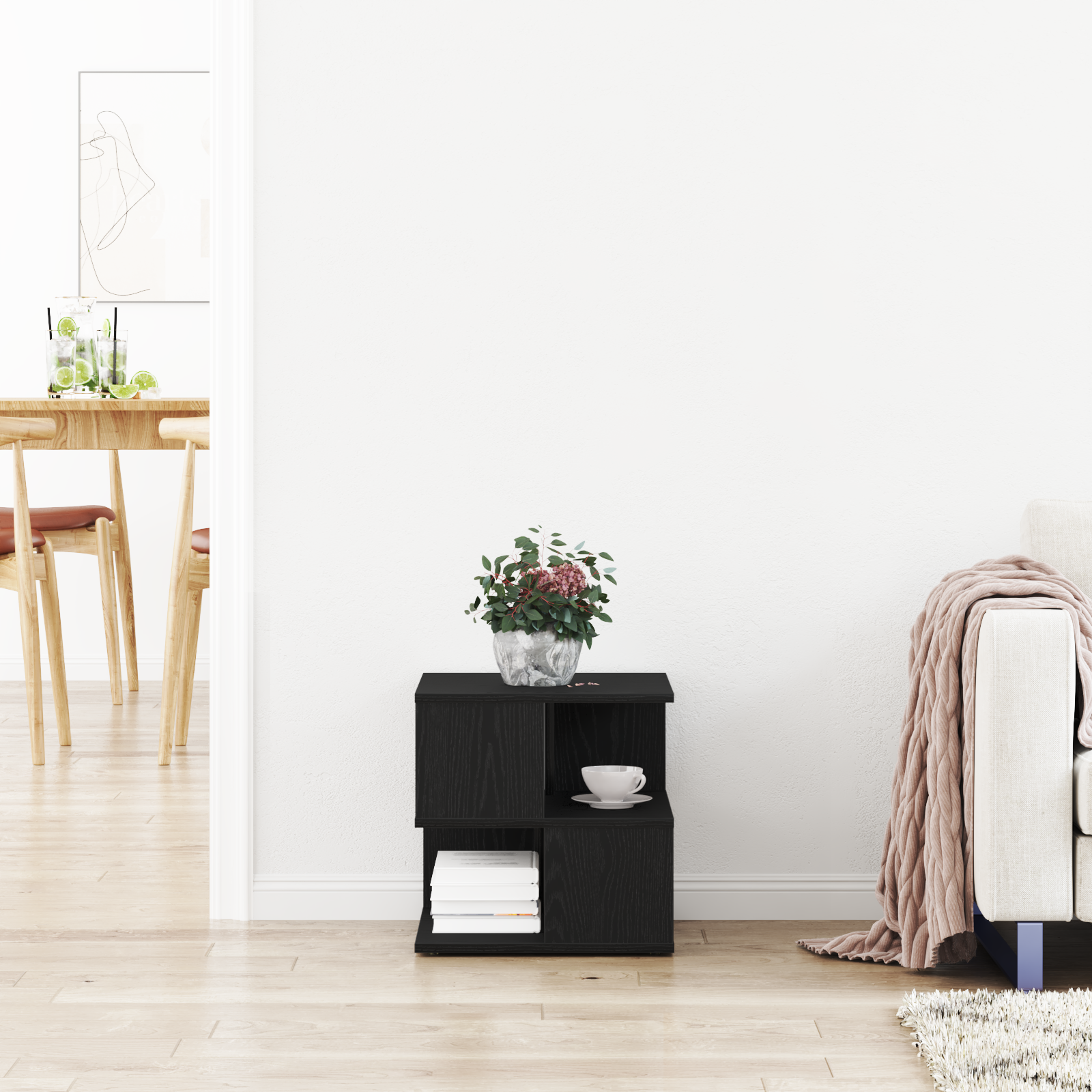 Tavolino  Nero Rovere 40x40x40 cm in Legno Ingegnerizzato