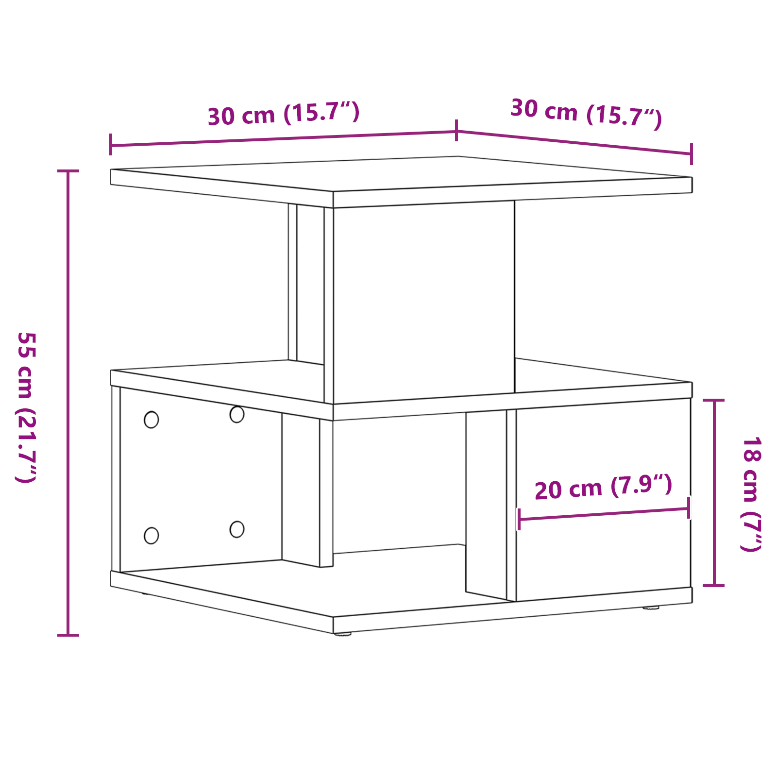 Tavolino  Nero Rovere 40x40x40 cm in Legno Ingegnerizzato