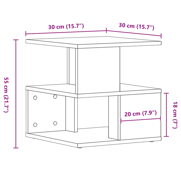 Tavolino  Nero Rovere 40x40x40 cm in Legno Ingegnerizzato