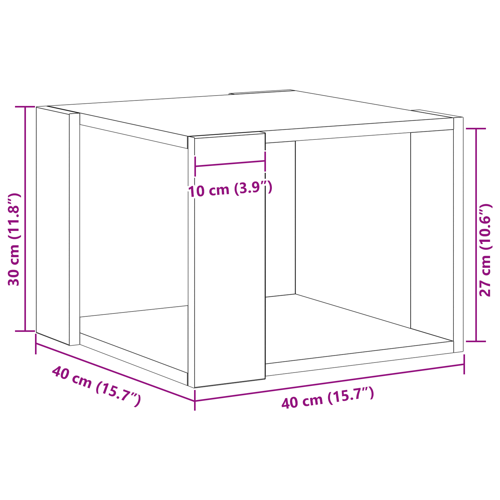 Tavolino da caffè Nero in rovere 40x40x30 cm in legno ingegnerizzato