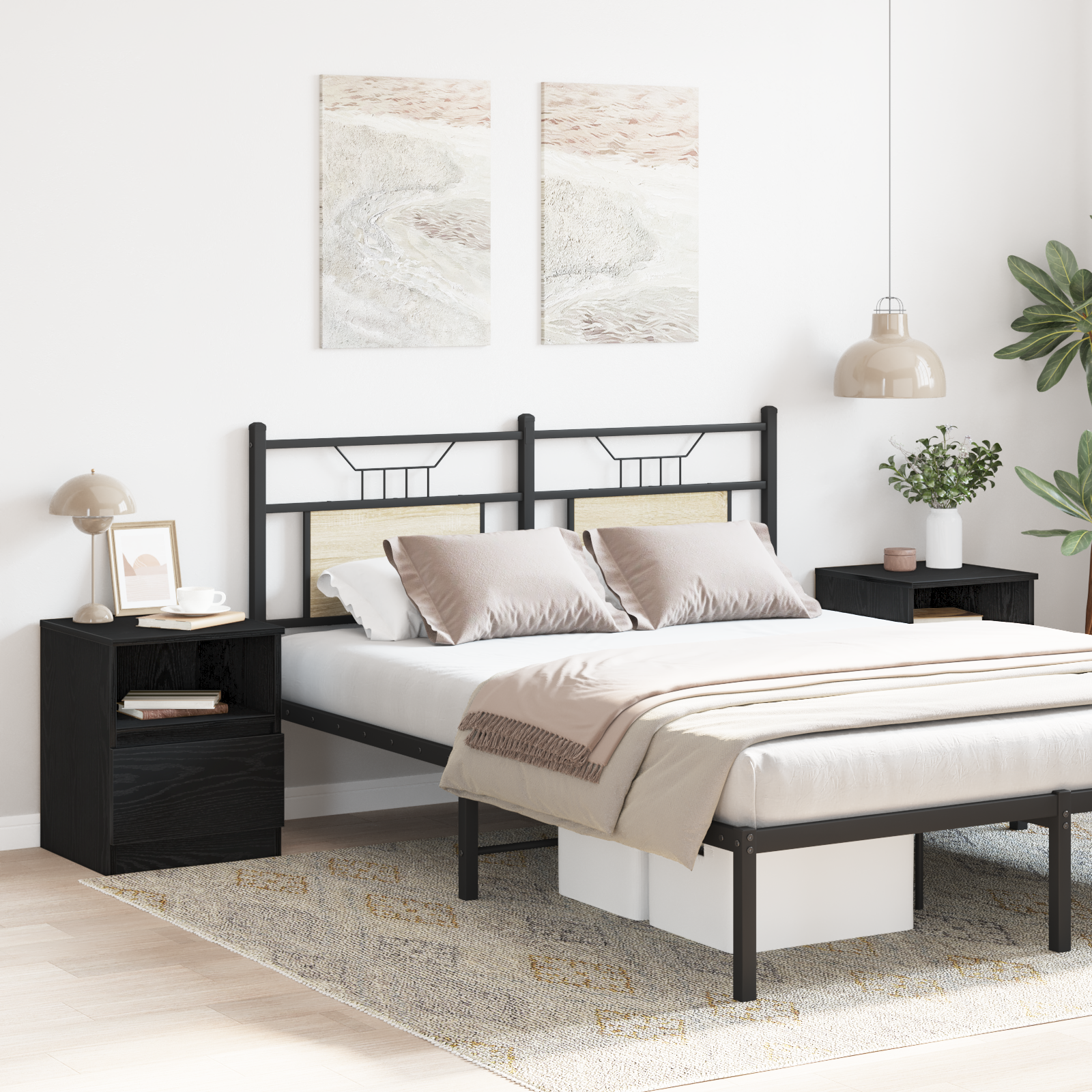 Comò da letto 2 pezzi Nero e Rovere 40x40x50 cm in legno ingegnerizzato