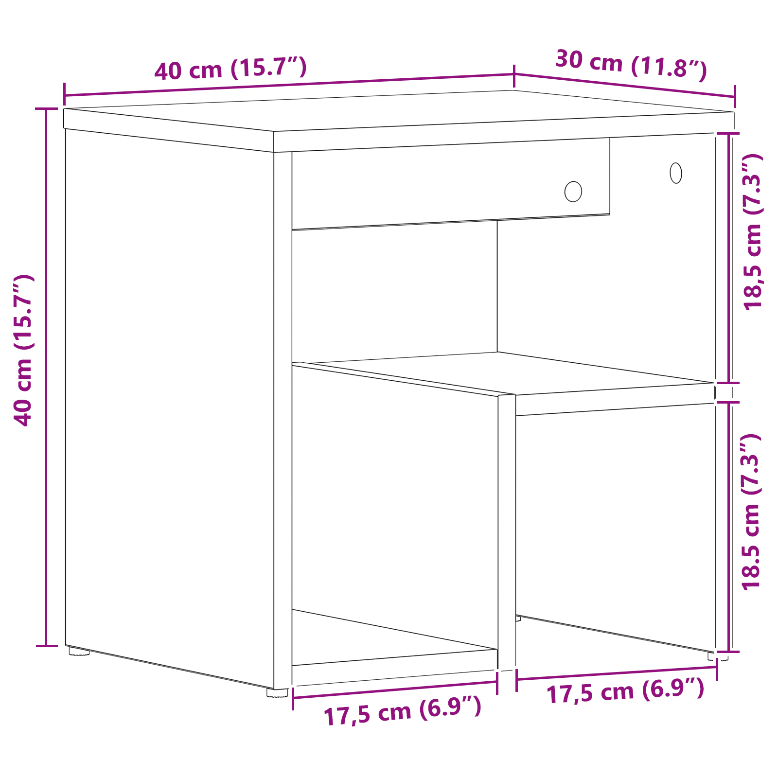 Comodino  Nero Rovere 40x30x40 cm in legno ingegnerizzato