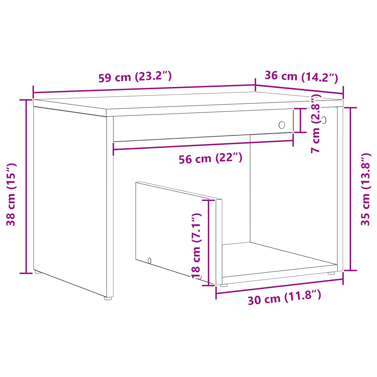 Tavolino  Nero Rovere 59x36x38 cm Legno ingegnerizzato