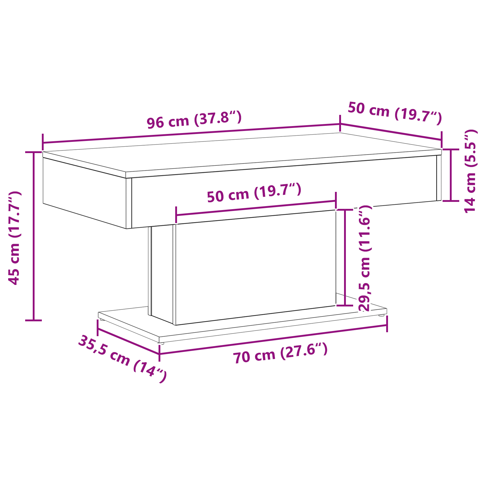 Tavolino da caffè  Nero Quercia 96x50x45 cm in legno ingegnerizzato