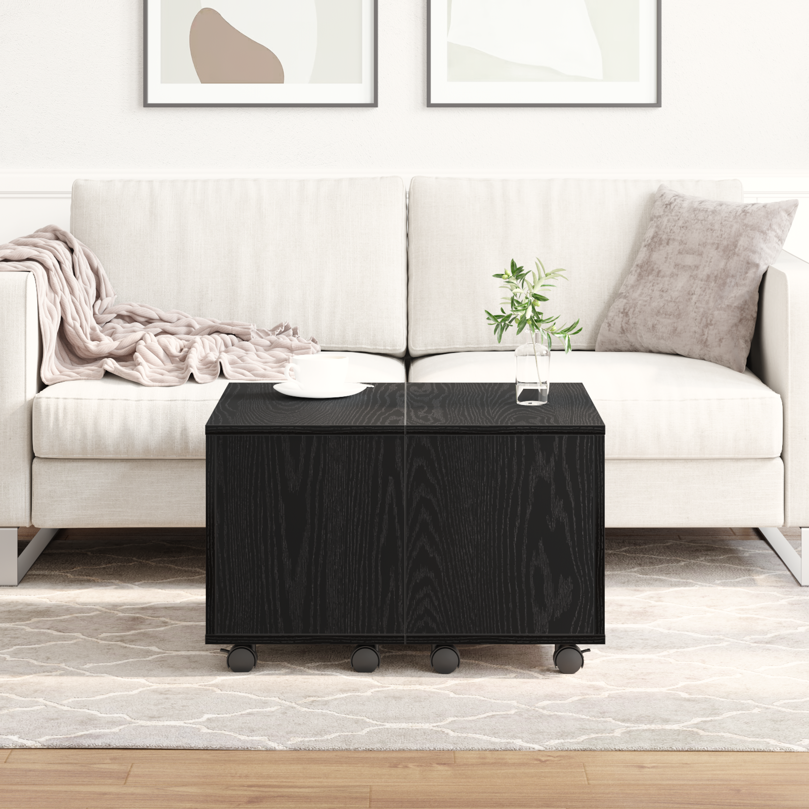 Tavolino  Nero Rovere 60x60x38 cm in legno ingegnerizzato