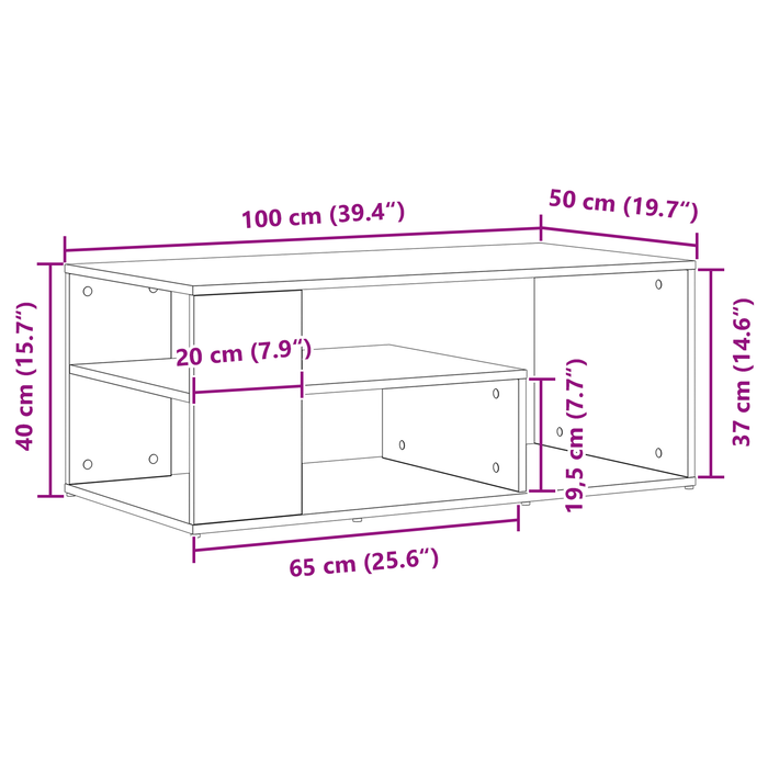 Tavolino da caffè  Nero Rovere 100x50x40 cm in legno ingegnerizzato