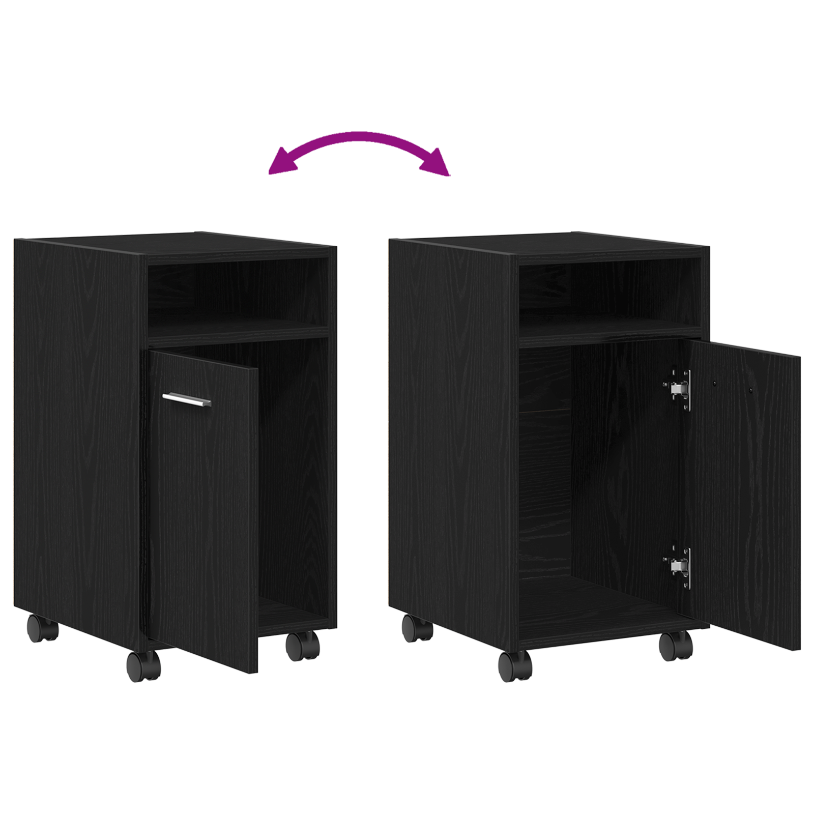 Armadio laterale  con ruote in rovere nero 33x38x60 cm in legno ingegnerizzato