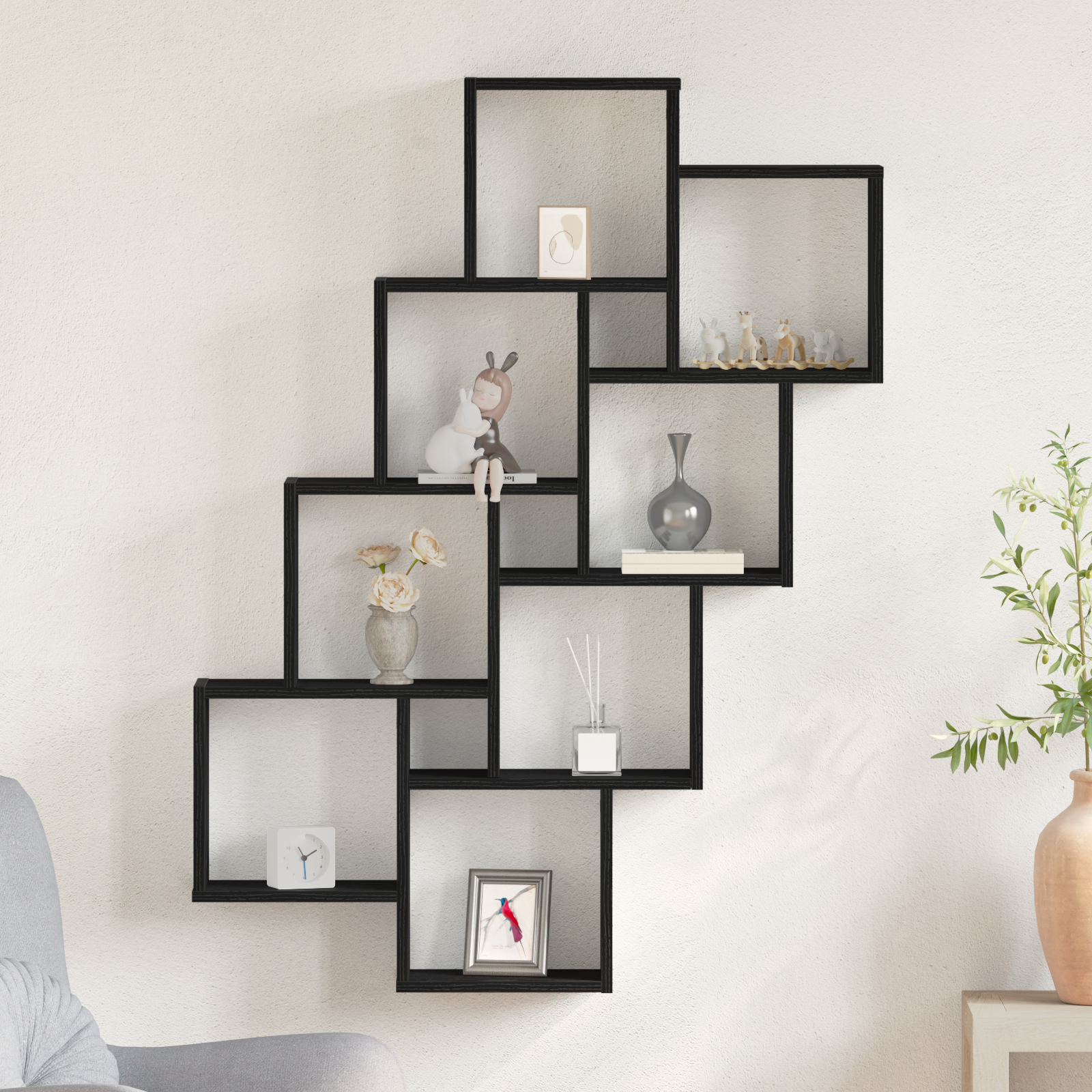 Armadio a Muro  Nero Rovere 90x15x119,5 cm in Legno Ingegnerizzato