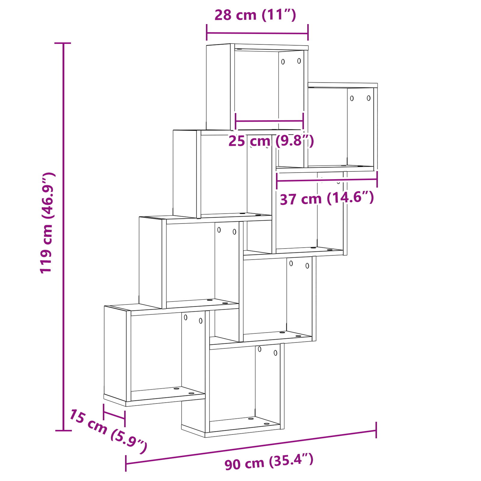 Armadio a Muro  Nero Rovere 90x15x119,5 cm in Legno Ingegnerizzato