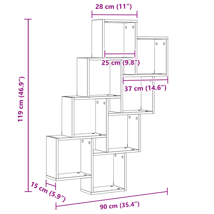 Armadio a Muro  Nero Rovere 90x15x119,5 cm in Legno Ingegnerizzato