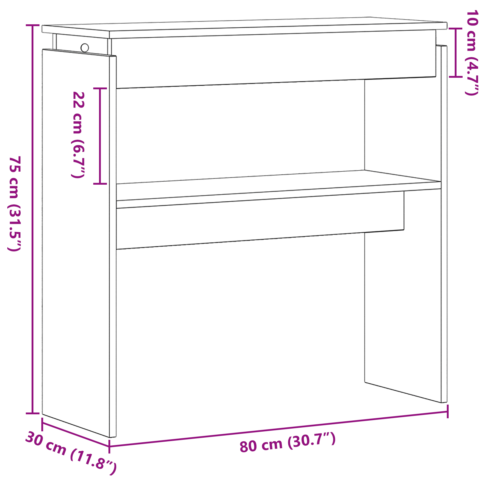Tavolo Consolle  Nero Rovere 80x30x80 cm in Legno Ingegnerizzato