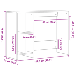 Scrivania  Nera in Rovere 102,5x35x75 cm in Legno Ingegnerizzato