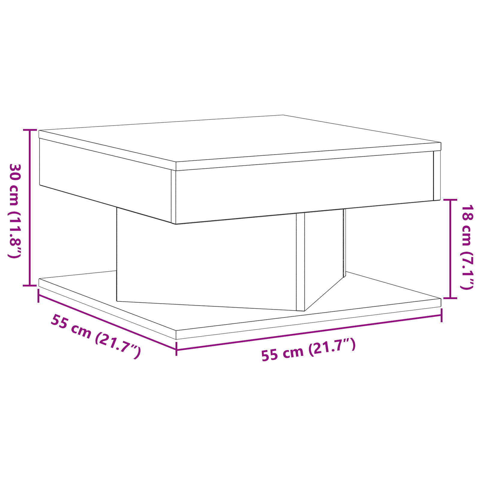 Tavolino da caffè  Nero Rovere 57x57x30 cm in legno ingegnerizzato