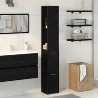Armadio da bagno  Nero Rovere 25x25x170 cm in legno ingegnerizzato