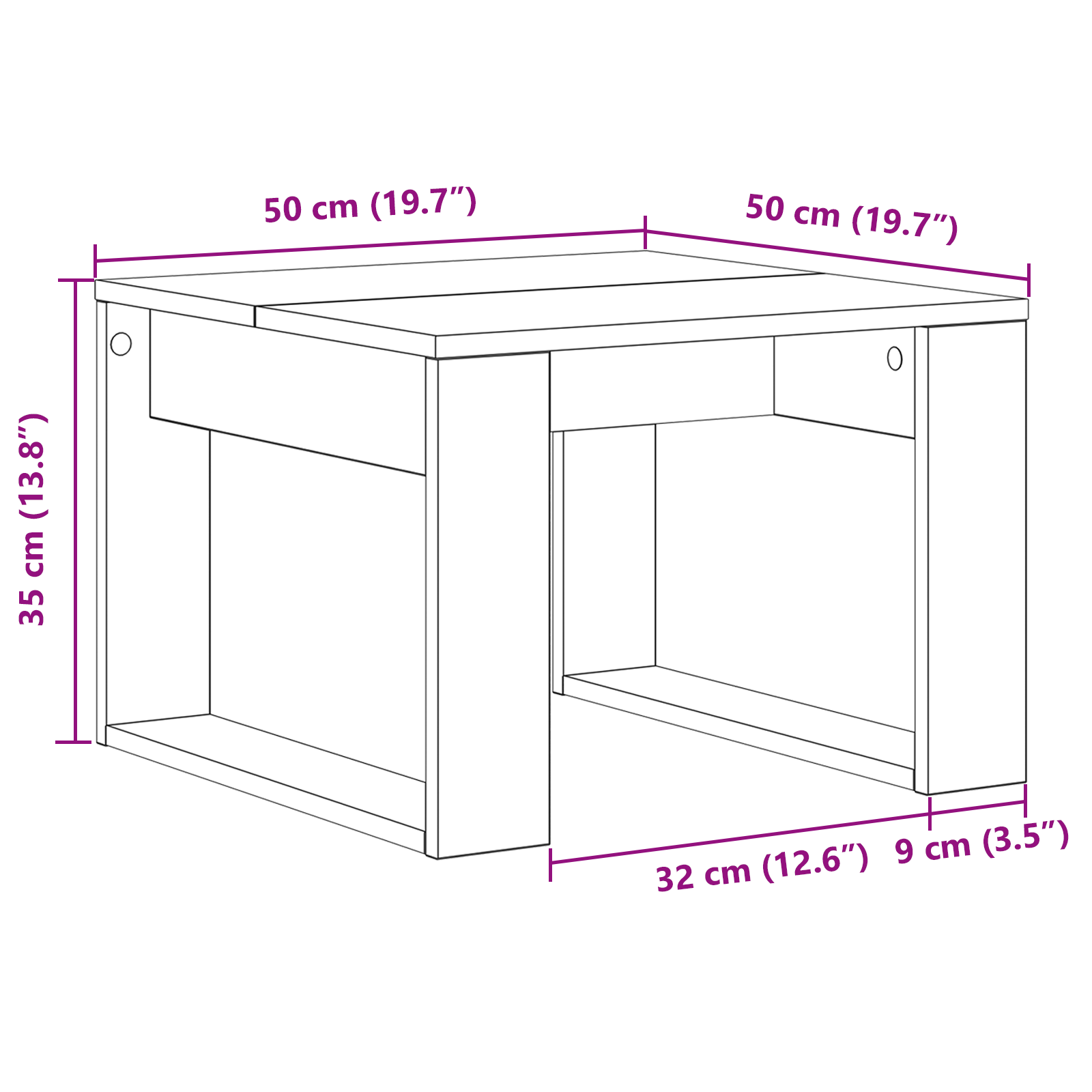 Tavolo laterale in rovere nero - 50x50x35 cm, realizzato in legno ingegnerizzato