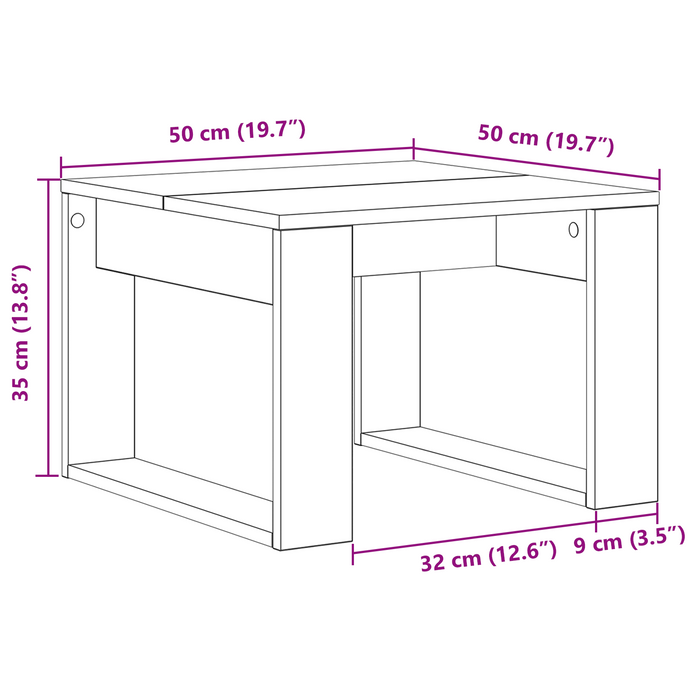 Tavolo laterale in rovere nero - 50x50x35 cm, realizzato in legno ingegnerizzato