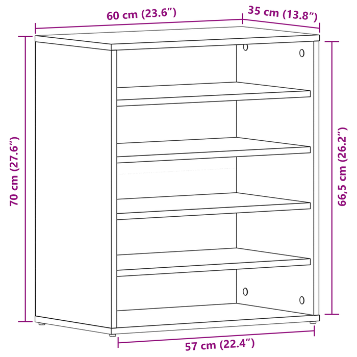 Mobiletto per scarpe  Nero Rovere 60x35x70 cm in legno ingegnerizzato