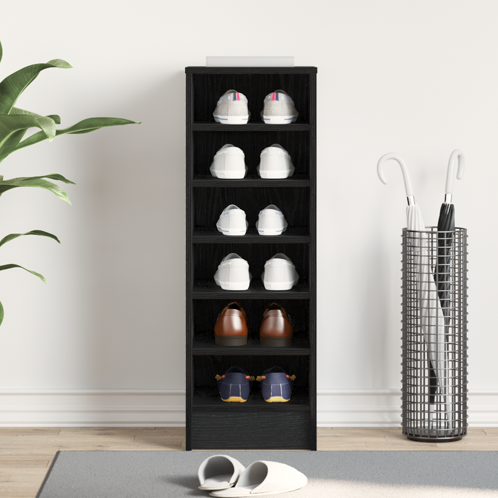 Mobile per Scarpe  Nero Rovere 31,5x35x90 cm in Legno Ingenerizzato