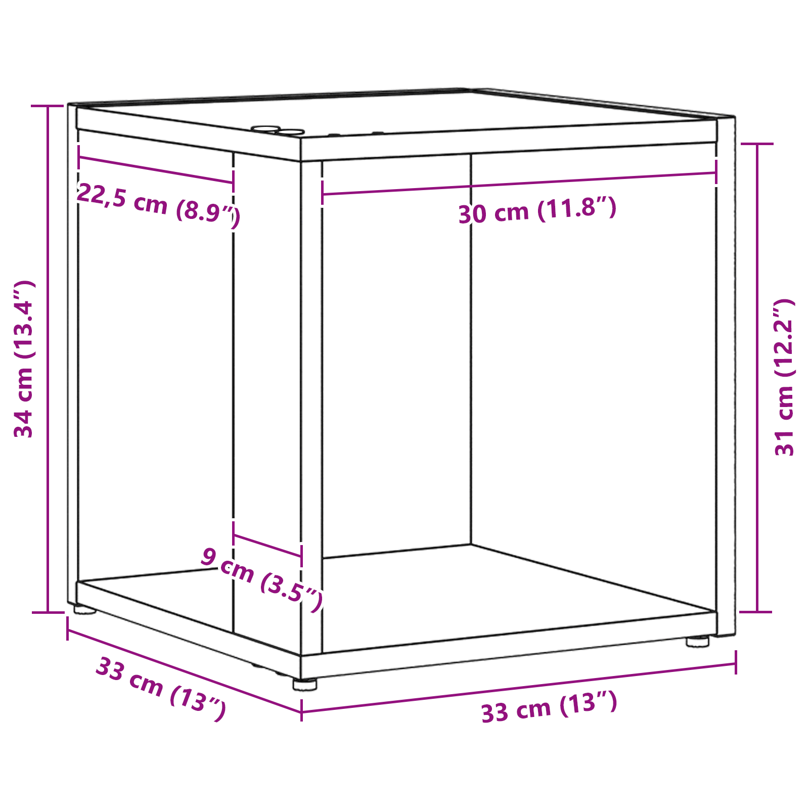 Tavolino Nero Rovere 33x33x34,5 cm Legno Ingegnerizzato