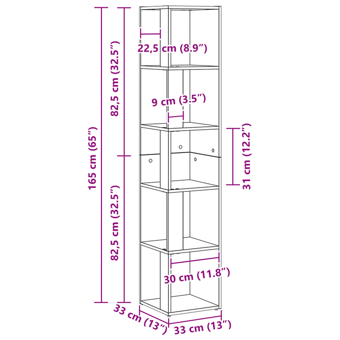 Armadio Angolare  Nero Quercia 33x33x164,5 cm in Legno Ingegnerizzato