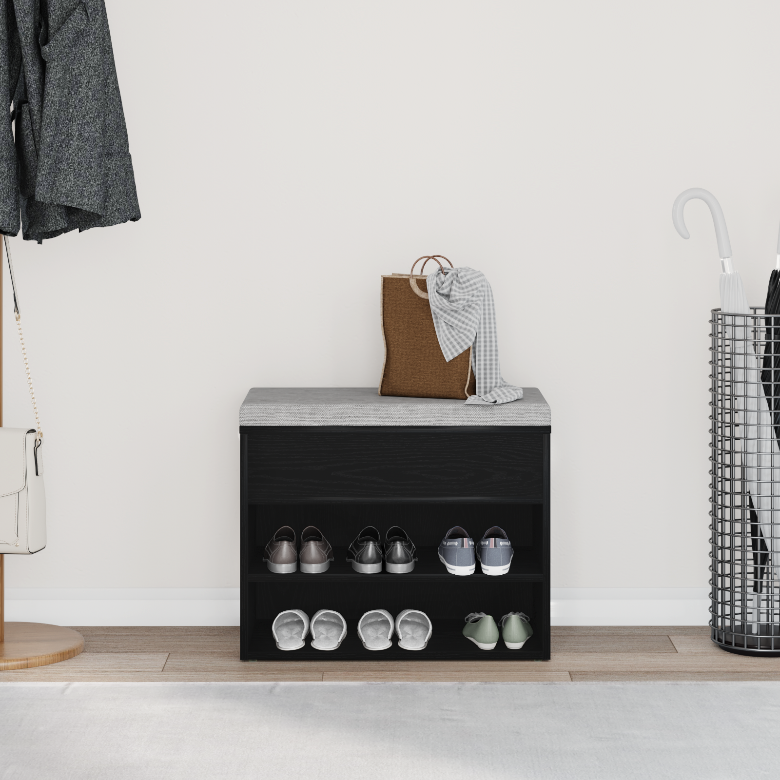 Panca Hall  in Nero Rovere 60x30x45 cm in Legno ingegnerizzato